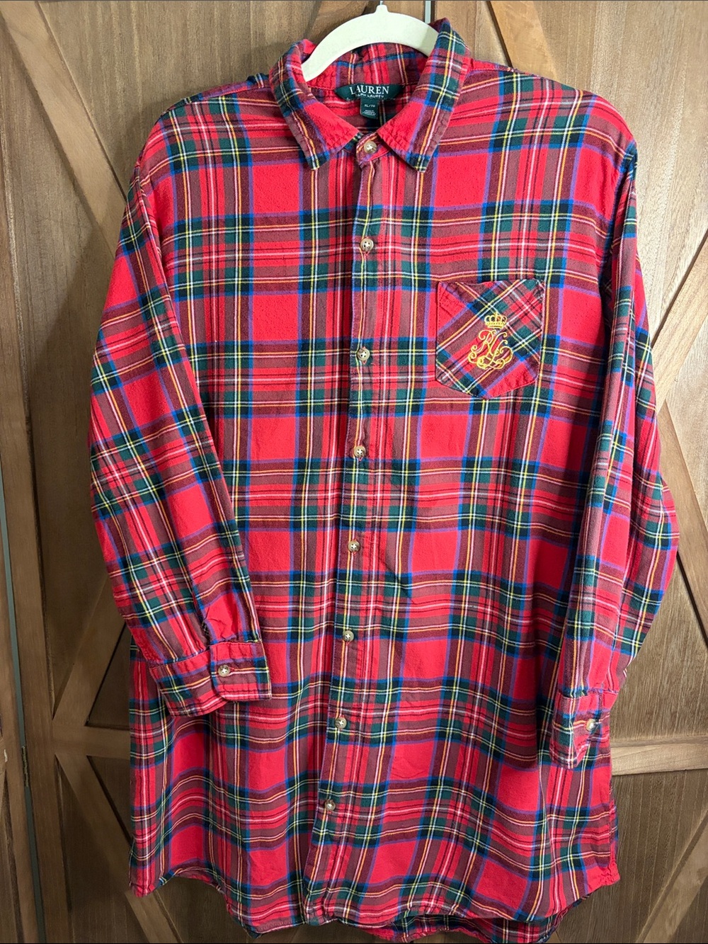 LAUREN RALPH LAUREN Red Tartan Plaid Sleepshirt SIZE XL